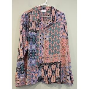 Raga Man Multi Patch Print Long Sleeve Viscose Button Down Shirt Size 2X